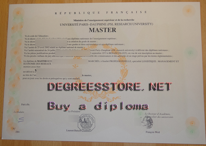 Université Paris-Dove-PSL Master Diplôme sample 2026, Université Paris Dauphine - PSL Licence