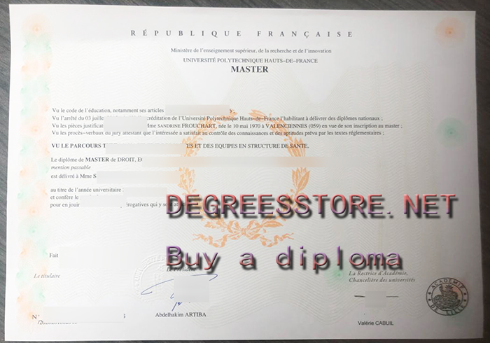 Université Polytechnique des Hauts-de-France Master diploma