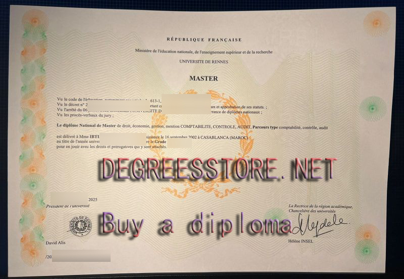 Université de Rennes Master Diplôme sample, Université de Rennes Licence