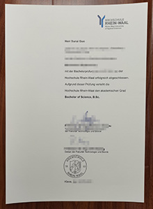 Hochschule Rhein-Waal Urkunde sample