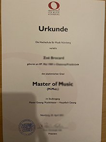 Hochschule für Musik Nürnberg Urkunde sample