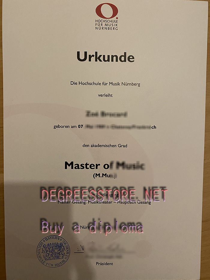 Hochschule für Musik Nürnberg Urkunde