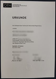 OTH Regensburg Urkunde, 雷根斯堡东巴伐利亚技术大学证书