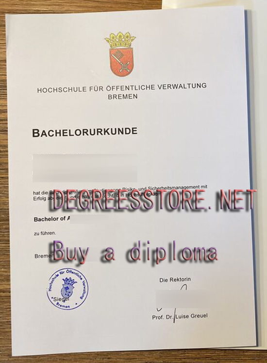 HfÖV Bremen Urkunde，不来梅公共管理应用科学大学学位证书