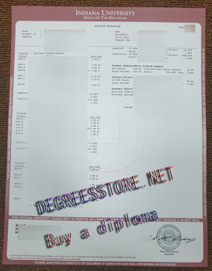 Indiana University transcript Indiana University transcript