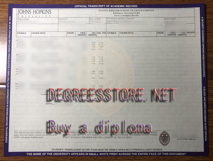 Johns Hopkins University transcript